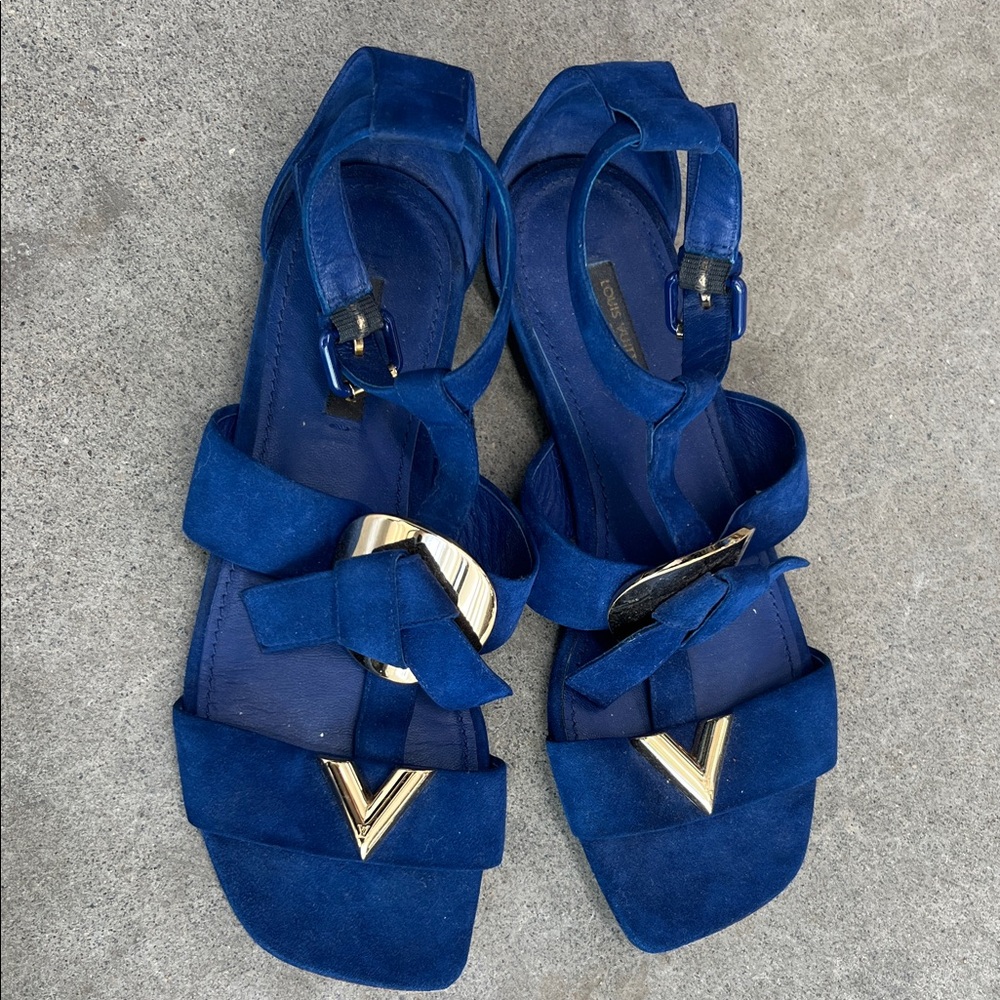 Louis Vuitton Royal Blue Sandals with Gold Details